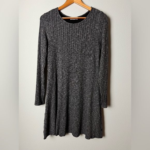 Michael Stars Gray Rib‎ Knit Long Sleeve Dress Y2K 90s Vibe Soft and Stretchy - Picture 1 of 8